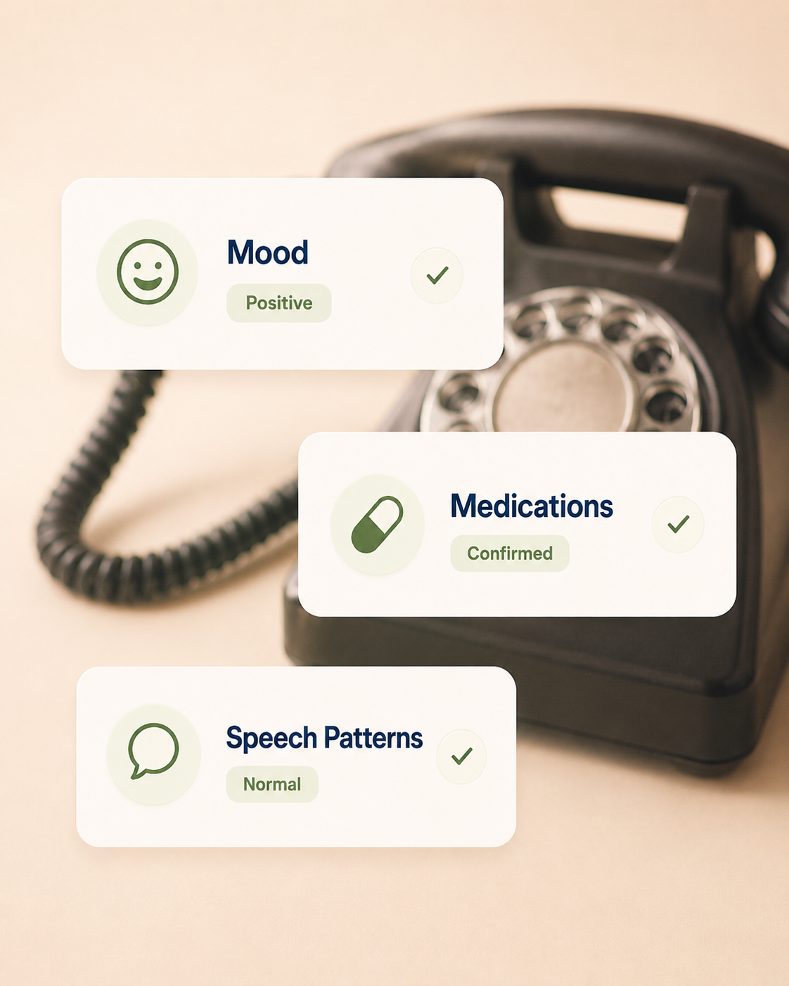 Vintage phone with mood, medication, and speech pattern indicators